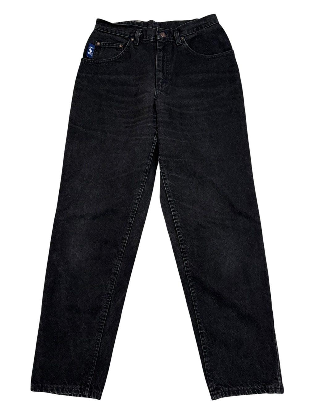 VTG 90s Lee Black Jeans Tapered High Rise USA 30x32 Faded Mens Denim Fits 27x30